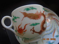 Kézzel festett arany Sárkány és Poenix madárral kínai kávés szett Kangxi Artemisia levél jelzéssel