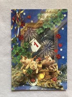 Újévi képeslap, postatiszta, malac, lóhere, patkó