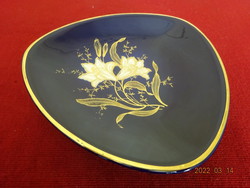 German glazed ceramic table centerpiece with gold ornament on a cobalt blue background. He has! Jókai.