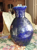 Antik lüszter kék mázas nagy váza  - muzeális darab 30 cm!