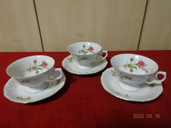 Lengyel porcelán teáscsésze + alátét, dombornyomott, rózsa mintás. Vanneki! Jókai.