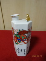 Japán porcelán fütyülős pálinkás palack, kézi festésű, kismadárral díszített. Vanneki! Jókai.