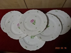 Herend porcelain flat plate with pink flowers, six pieces for sale. Diam. 26 Cm. Vanneki! Jókai.