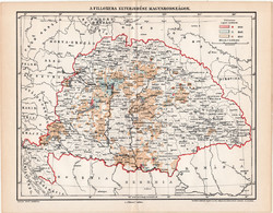 A filoxéra (filloxera) elterjedése Magyarországon (1), térkép 1898, eredeti, bor, borászat, szőlő