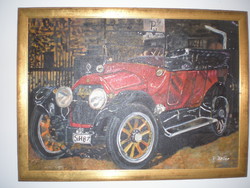 Wonderful! Cadillac, ! Car. Nice painting, acrylic, canvas. In a golden garden.