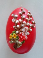 Retro húsvéti piros tojás barkás gyertya 12 cm