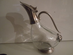 Üveg - Fém - Ezüstözött - karaffa - régi - Osztrák  - nagyon vastag üveg - 7,5 dl - hibátlan