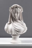 Virgin face with veil - white marble bust sculpture 37cm