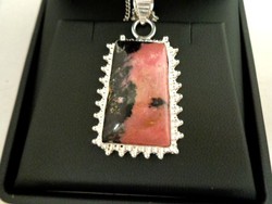 Rhodonite large mineral pendant and chain