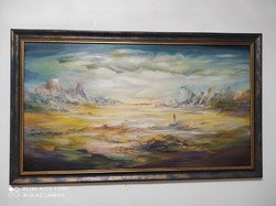 MIZSER PÁL (1941-2021)" Vándor" Olaj-farost keretezett mérete :59 x 98 cm.