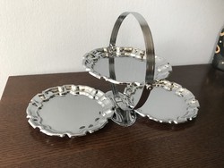 Retro összecsukható ezüst színű fém süti kínáló 3 tálcás tálas