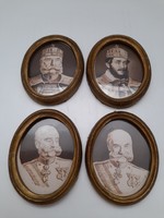 Ferenc József és Kossuth Lajos (?) festett mini portrék 4 db egyben