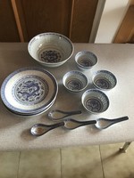 Chinese porcelain set 4 soup 4 flat bowl rice pattern bowl spoon serving deep plate