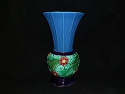 Régi Hollóháza Riolit, hollóházi majolika váza, ritkaság, szép élénk színekkel, gyűjteményi darab