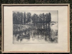 Kiss Theresa: reeds on the shore of Lake Balaton, etching, 51.5 x 42 cm.