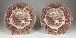 1H773 Régi Haweswater tájképes barna angol fajansz tányér pár 25 cm