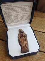 Régi STAUDT miniatür fából faragott Mária kisdeddel szobrocska