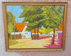 János Váczy: street section 58x47, oil - wood fiber painting