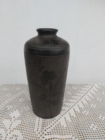 Gyönyörű Nádudvari fekete kerámia  váza K.Nagy József nosztalgia Gyűjtői Falusi paraszti