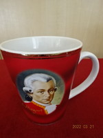 Német porcelán pohár, Mozart felirattal és arcképpel. Vanneki! Jókai.