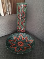Péter Ferenc kerámiák: fali tál és padló váza - nagy méret (akár külön külön is megvehető)