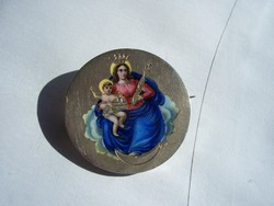 Antique mary is capable of enameled silver tall brooch circa 1850.