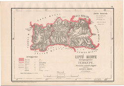 Liptó megye közigazgatási térkép 1880, Hátsek Ignácz, Magyarország, járás, Posner, Rautmann
