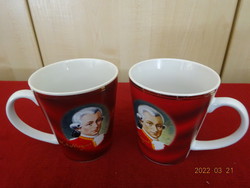 German porcelain cup with mozart inscription and portrait. Two pieces for sale together. Jokai.