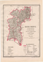 Bars megye közigazgatási térkép 1880, Hátsek Ignácz, Magyarország, járás, Posner, Rautmann