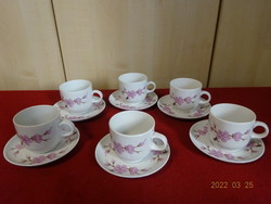 Alföldi porcelán hat személyes, rózsaszín virágos  kávéskészlet, 12 darabos. Vanneki! Jókai.