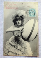 Antik francia Húsvéti fotó képeslap  hölgy tojással