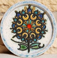 Katalin M. Kiss (1941): flower in golden colors - ceramic wall decoration