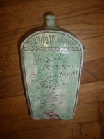 Antik írásos dátumos népi mázas kerámia butella 1902