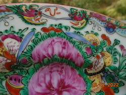 Antik ritka Sárkányos Canton Rose mintás kézzel festett  dísztál kidomborodó színes zománccal
