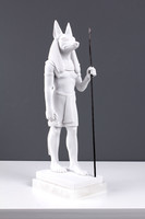 Anubisz Szobor - Egyiptomi Istenség Szobra dárdával - Fehér Márvány Szobor / 30 cm