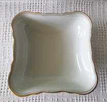 White gold striped marked swiss porcelain pasta, garnished serving bowl
