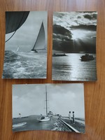 3 db képeslap együtt, Balaton, vitorlások, Balatonlelle, móló, 1960-as évekből