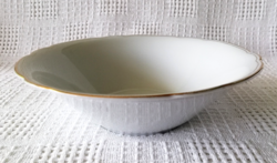 White gold striped marked porcelain large salad garnished serving bowl