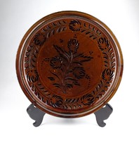 1I217 Vintage Large Flower Decor Brown Ceramic Tray 34 cm