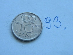 Netherlands 10 cent 1955 nickel, queen juliana, hal 93.