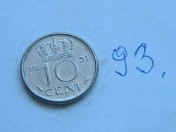 Netherlands 10 cent 1951 nickel, queen juliana, hal 93.