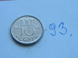 Netherlands 10 cent 1948 nickel, queen wilhelmina, hal 93.