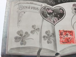 Old postcard postcard heart clover pansy mistletoe book