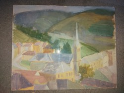 Sipos E., 1956-59 környéke, tempera festmény, Salgótarján, cca.40x50 cm, karton