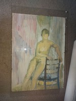 Sipos E., 1956-59 környéke, tempera festmény, akt, cca.50x70 cm, karton