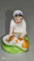MOST ÉRDEMES ! Antik mini babaházi  porcelán extrém ritka figura  kislány cicával