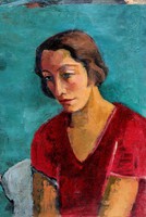 Gráber Margit (1895-1993): Art deco női portré (hátoldalán: Csendélet)
