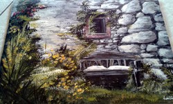 "Az a régi kerti pad "45 x 32 cm "festmény farostlemezen ,ragyogó színekkel