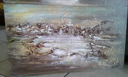"Öregbített város" "45 x 30 cm "dombor-festmény farostlemezen