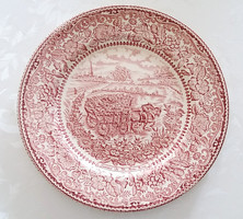 Angol nagy méretű fajansz tányér lovas szekér makk szeder tölgyfalevél minta 24,5 cm
